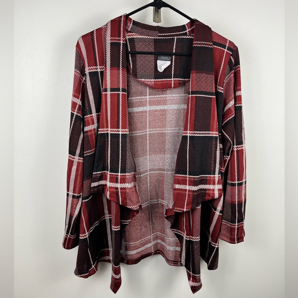 Clientele Plaid Cardigan Size L Red Black